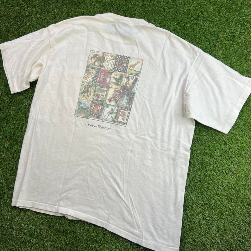 Vintage Banana Republic Safari Graphic Single Stitch 90s Animal Print Tee L